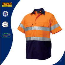 Mens Two Tone 3m Reflective Shirt High Vis Orange Security Short Sleeve Work Shirt
